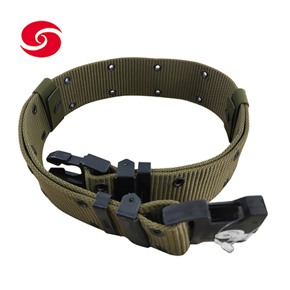 Army Green Fabric Webbing Military Belt With Plastic Buckle
